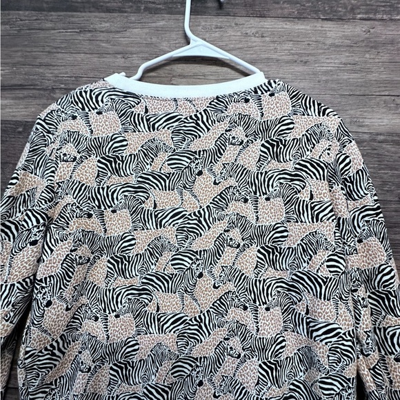 J. Crew Black Tan White Zebra Print Crewneck Sweatshirt - Picture 3 of 9